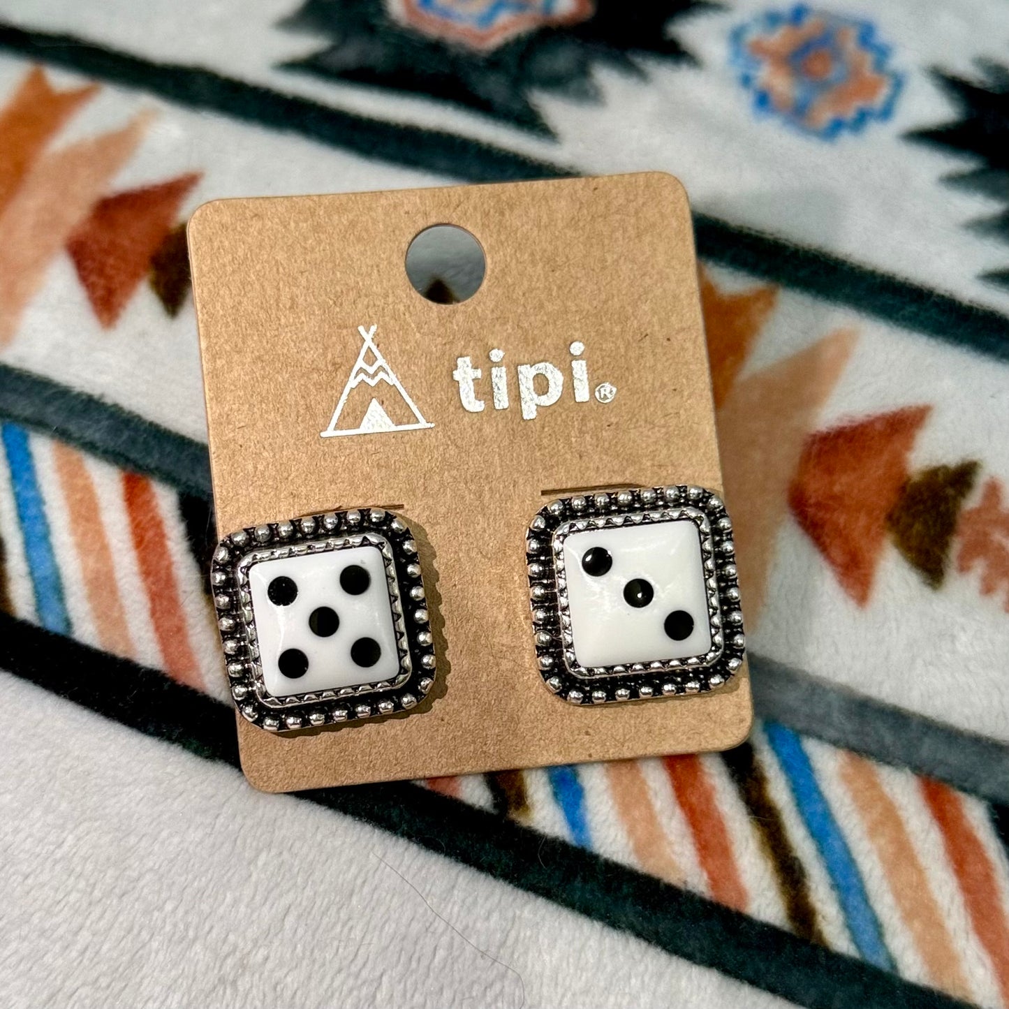 Roll The Dice Silvertone Earrings