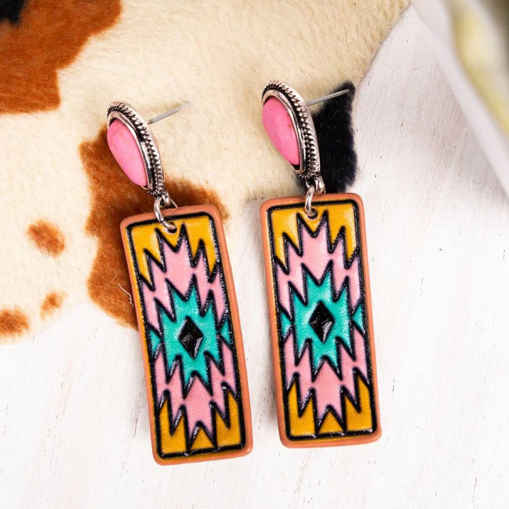 Pink Aurora Faux Leather Earrings
