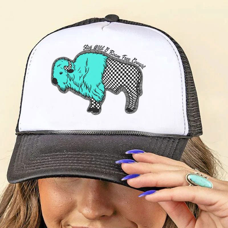 Turquoise Checkered Buffalo Mesh Back Trucker Hat