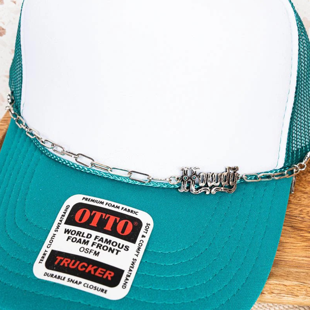 Script Howdy Turquoise Silvertone Trucker Hat Chain