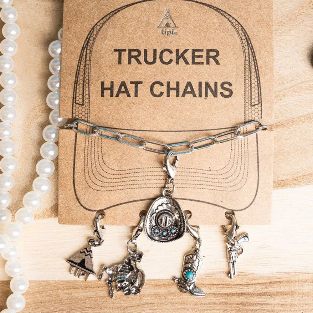 Turquoise Rodeo Rider Silvertone Hat Chain