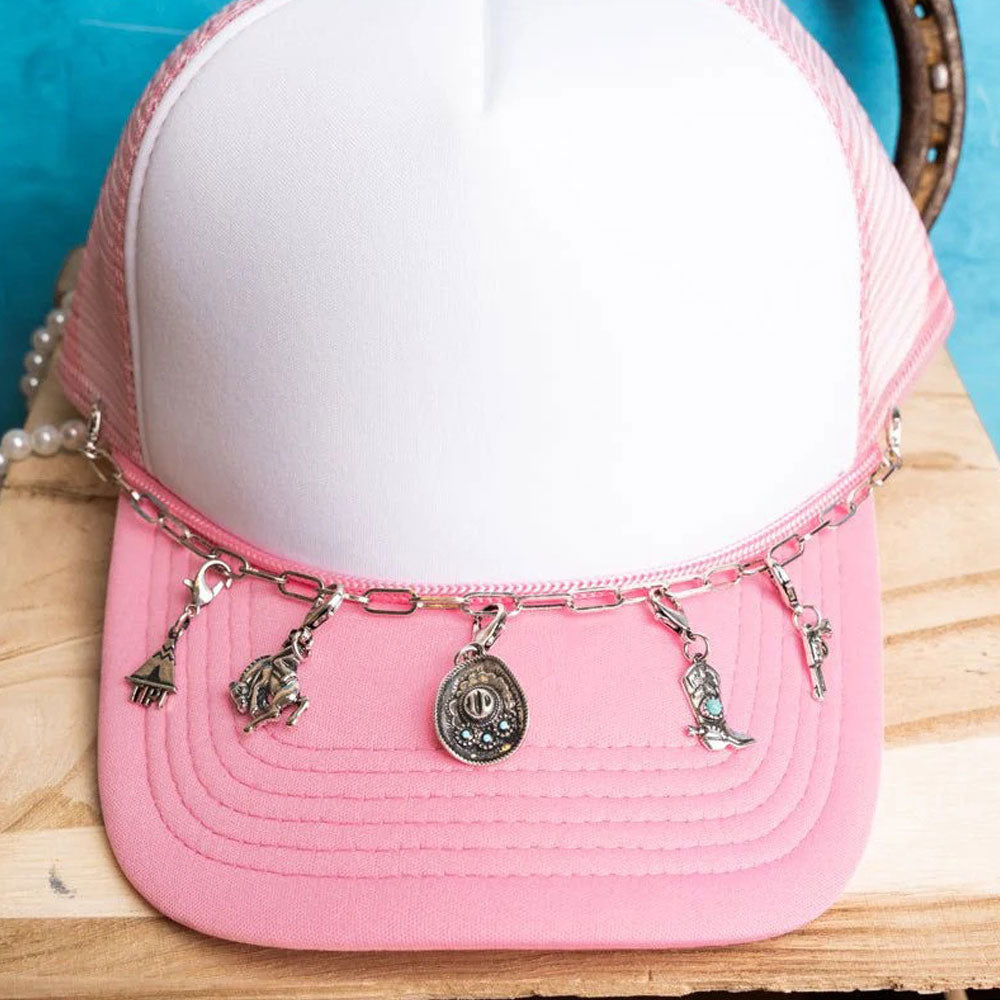 Turquoise Rodeo Rider Silvertone Hat Chain