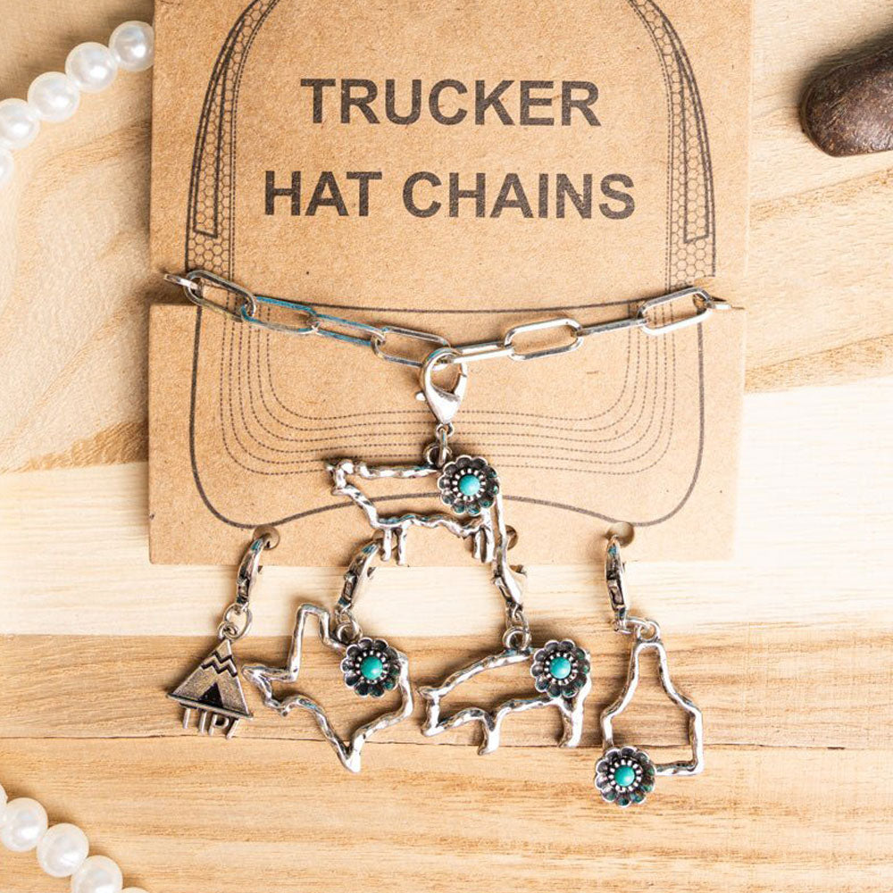 Turquoise Texas Style Silvertone Hat Chain