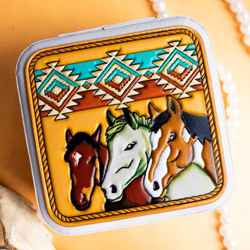 Aztec Horse Trio Small Travel Jewelry Box