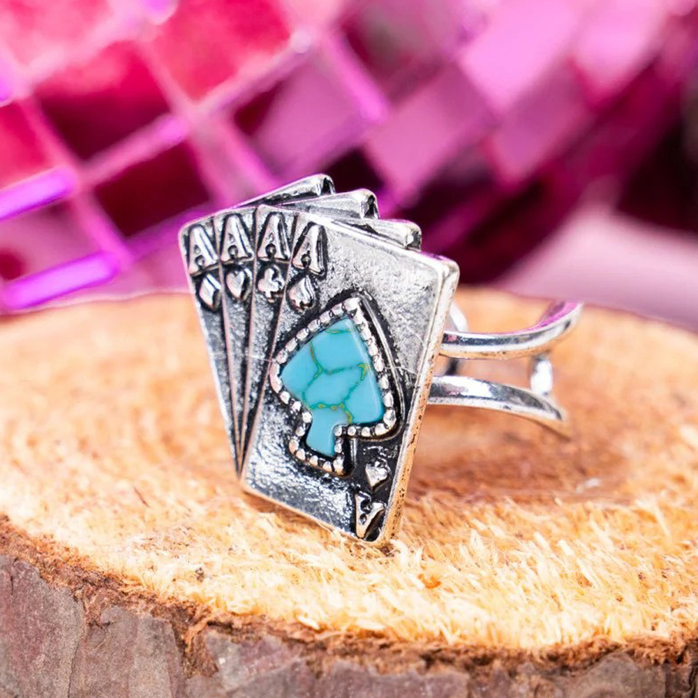 Bet On It Western Silvertone Cuff Ring