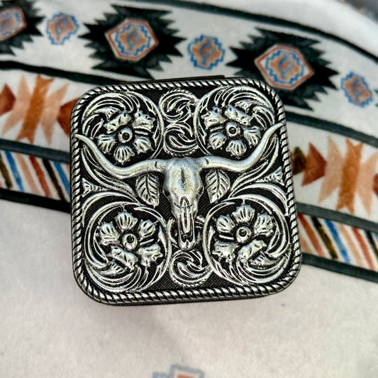 Metal Steer Scroll Small Travel Jewelry Box