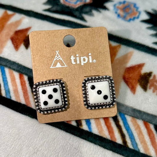 Roll The Dice Silvertone Earrings