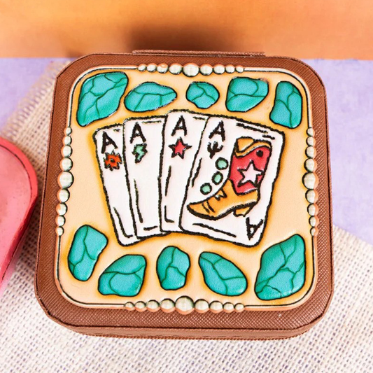 Western Aces Brown Small Travel Jewelry Box