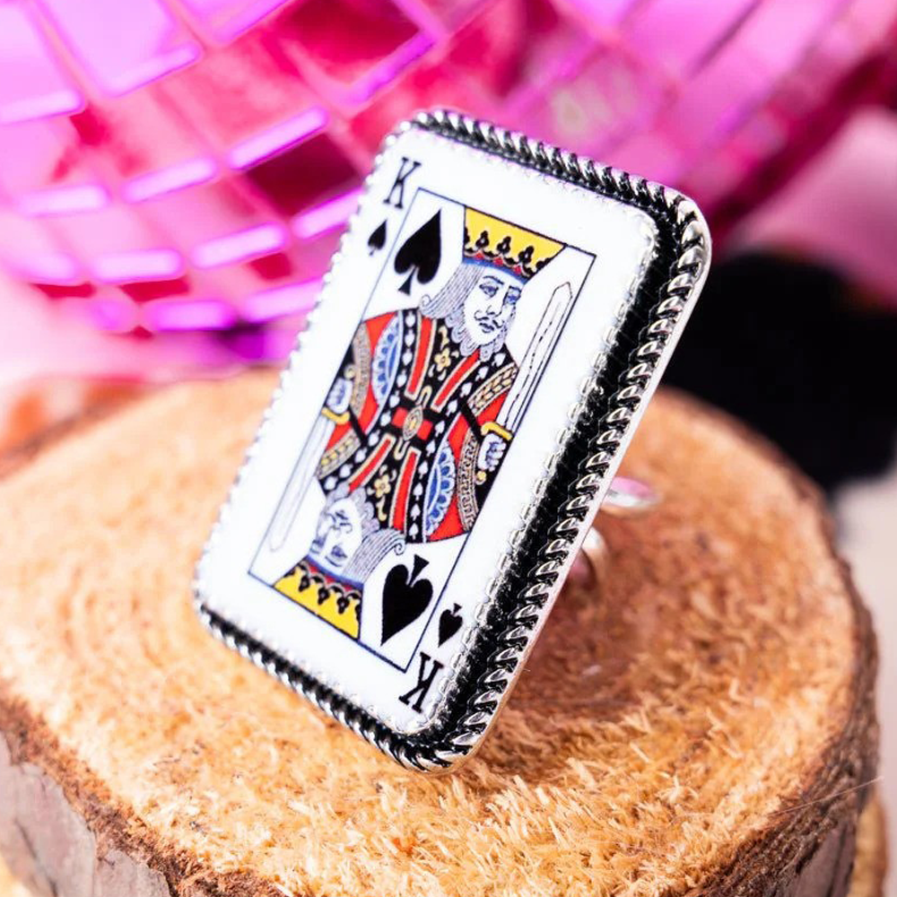 King Of Spades Silvertone Cuff Ring