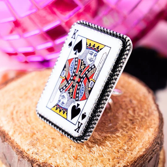 King Of Spades Silvertone Cuff Ring
