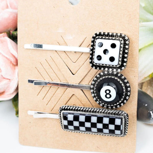 3 Piece Checkered Casino Hair Pin Set