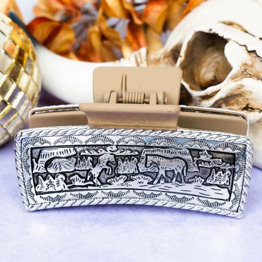 Horse Pasture Silvertone Claw Clip