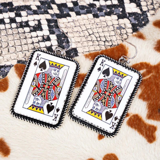 King Of Spades Silvertone Earrings