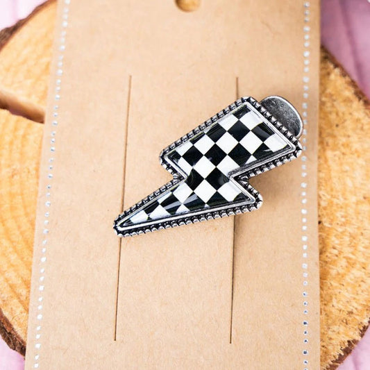 Black & White Checkered Bolt Hair Barrette