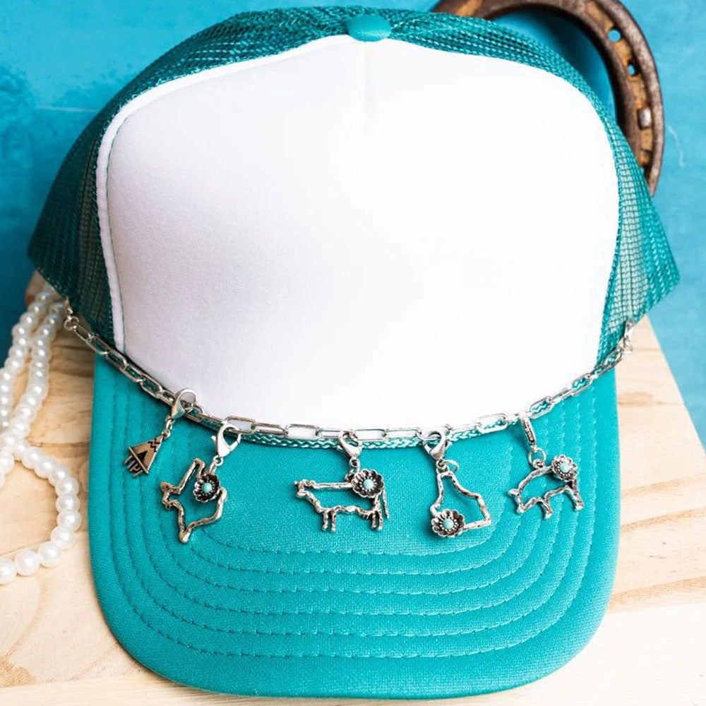 Turquoise Texas Style Silvertone Hat Chain