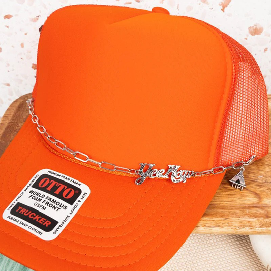 Script YeeHaw Turquoise Silvertone Trucker Hat Chain